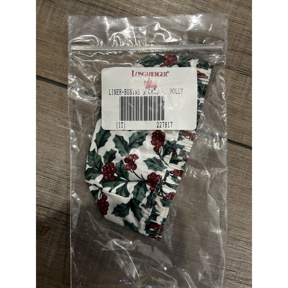 Longaberger BUSINESS CARD basket liner Traditional HOLLY Christmas